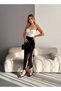 Women's Black Scuba Crepe Slit Detailed Maxi High Waist Stretch Knitted Skirt - 3