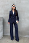 Women's Striped Blazer Jacket and Trousers Set, Navy Blue - 4