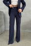 Women's Striped Blazer Jacket and Trousers Set, Navy Blue - 8