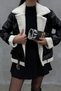 Women's White Sheepskin Black Short Biker Leather Jacket Coat - 8
