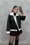 Women's White Sheepskin Black Short Biker Leather Jacket Coat - 5