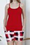 Women's Shorts Pajama Set Rope Strap Cotton Lycra Pocket RED - 2