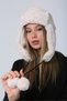 Women's Beige Pompom Fur Earmuff Plush Hat Beanie 1103 - 7
