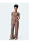 Comfortable Fit Wide Leg Pleated Trousers with Tie Waist
