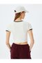College Printed Piping Short Sleeve Ecru Women's T-Shirt 5Sal10214Ik - 4