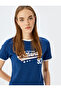 College Printed Bias Short Sleeve Crew Neck T-Shirt
