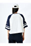 College Printed V-Neck Half Sleeve Ribbed Oversize T-Shirt - 4