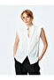 Mandarin Collar Sleeveless Ruffle Shirt - 3