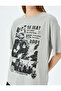 Slogan Printed Crew Neck Short Sleeve Oversize T-Shirt - 5