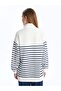 Lcw Modest Navy Blue Stand Collar Striped Women's Sweatshirt Tunic - 4