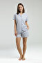 Women's Shirt Collar Pigment Printed Summer Regular Fit Blue Shorts Set Pc8981-S-V1 - 2
