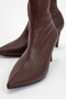 Thalin Dark Burgundy Pointed Toe Women's Thin Heeled Boots - 3