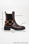 Stone Burgundy Leather Buckle Elastic Zippered Women's Boots - 4