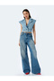 Sleeveless v neck crop denim buttoned vest.