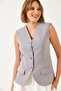 Women's Light Gray Buttoned Striped V-Neck Vest 60342 60271014 - 3