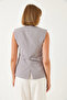 Women's Light Gray Buttoned Striped V-Neck Vest 60342 60271014 - 5