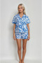 Women's Cotton Fabric Short Sleeve Pajamas Set - Stylish and Comfortable / Navy Blue - Blue - White - 4
