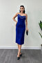 Atlas Fabric Strapless Pencil Dress - Cobalt Blue