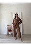 Brown Muslin Trousers-Tied Blouse Set (Pants-Bluse) - 6