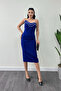 Atlas Fabric Strapless Pencil Dress - Cobalt Blue - 2