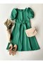 Women's Green Color Watermelon Sleeve Crepe Midi Length Flared Dress - 3