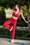 Red Women's Set Sports Flared Leggings and Bustier Set - Gathering Leggings - 6