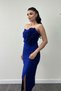 Atlas Fabric Rose Detailed Strapless Pencil Dress - Cobalt Blue - 4