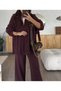 Dark Purple-Plum Half Zip Thessaloniki Braided Sweater and Knitwear Pants Suit - 3