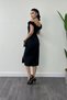 Atlas Fabric Floral Pearl Detail Pencil Dress - Black - 5