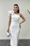 Atlas Fabric Shoulder Organza Detailed Pencil Dress - White - 5