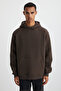 Cartmel Men's Knitted 3 Thread Relaxed Fit Comfortable Fit Kangaroo Pocket Hooded Brown Sweatshirt