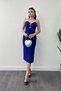 Atlas Fabric Straps Sequin Detailed Pencil Dress - Cobalt Blue - 3