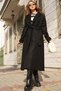 Women's Long Cashmere Coat with Black Belt and Pocket Detail - 3