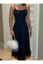 Black Crepe Evening Dress with Straps and Tulle Detail at the Skirt 583138 752 - 4
