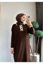 Buttoned Piping Detail Oversized Long Knitwear Dress-Brown - 3