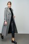 Leather Detailed Oversize Houndstooth Pattern Mid-Length Coat Black 3027 - 5