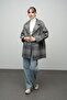 Plaid Patterned Double-Breasted Oversize Coat Black 3020 - 4