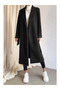 Women's Long Cashmere Coat with Black Belt and Pocket Detail - 6
