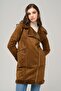 Double Breasted Zippered Fur Inside Suede Coat TABA 6514 - 6