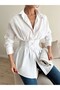 Women's Waist-Fitted Pleated Tunic White Shirt-emmas - 3