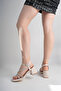 Women's Leather Stripe Stone Cross Thick Heeled Shoes - 4