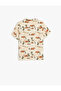 Palm Print Button Detail Viscose Short Sleeve Shirt - 2