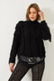 Women's Black Turtleneck Fringed Knitwear Sweater 20246307 - 6