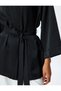 Viscose Loose Fit Long Wide Sleeve Belted Shawl Neck Kimono - 5