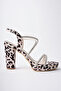 Women's Leopard Patterned Cross Stone Platform Heeled Shoes - 5