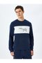 Crew Neck Color-Blocking Raised Cotton Blended Slogan Printed Sweatshirt - 3