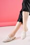 Women's White Lace Detailed Open Back Comfortable Knitted Embroidered Straw Ballerinas - 3