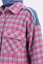 Pink-Blue-Denim Garnished Tweed Shirt Tunic - 5