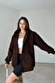 Women's 3 Thread Oversize Hooded Zippered Cardigan Sweatshirt - 2