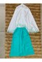 Mint Colorful Star Printed Practical Prayer Dress with Lace Detail - Hijab and Skirt Set 980